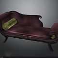 Classic Purple Chaise Lounge with Wooden Frame and Carved Details and Yellow Cylindrical Cushion