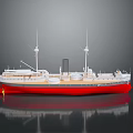 Water Vessel Model Featuring Red Hull White Superstructure and Masts on Deck 3d model