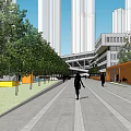 Modern School Building Featuring Multi Level Structure Green Courtyard And Walking Pedestrians
