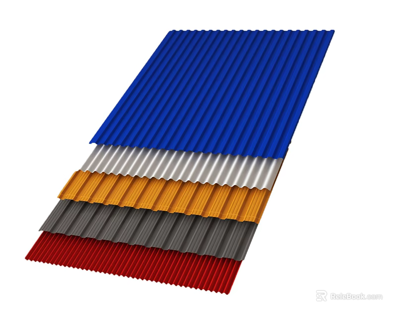 Stacked Corrugated Sheets in Blue Silver Orange Grey and Red Colors 3d model
