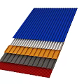 Stacked Corrugated Sheets in Blue Silver Orange Grey and Red Colors 3d model