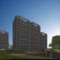 Modern Residential Apartment Building With Balconies Green Trees And Blue Sky View