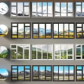 Seasonal Scenery Views Through Windows Featuring Snowy Mountains Golden Fields Green Forests And Spring Landscapes