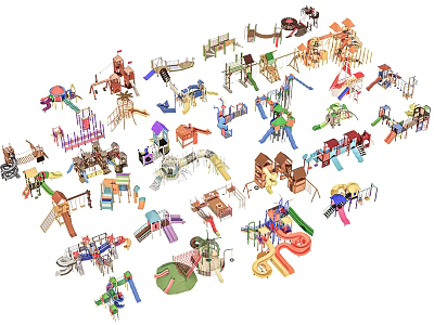 Colorful Outdoor Playground Equipment With Slides Swings Climbing Frames And Safe Fun Designs For Kids 3d model