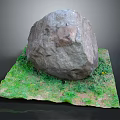 Large Natural Rock Placed On Green Grass Surface With Small Flowers