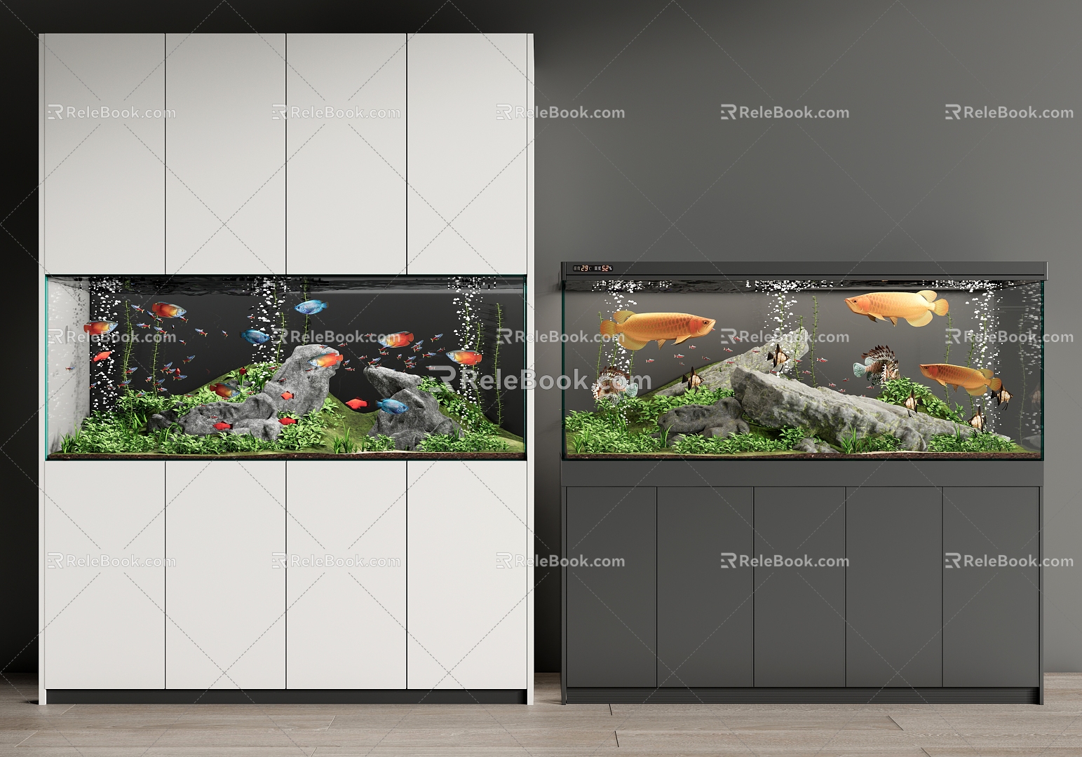 Modern fish tank fish tank embedded fish tank ornamental fish aquarium ornamental fish golden dragon fish rockery stone 3d model