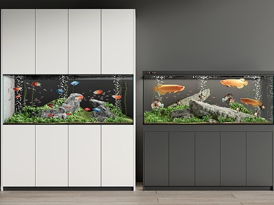 Modern fish tank fish tank embedded fish tank ornamental fish aquarium ornamental fish golden dragon fish rockery stone 3d model