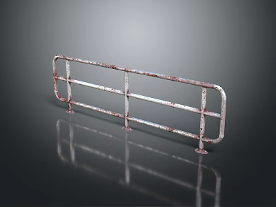 Rusted Metal Railing Design With Horizontal Bars And Support Posts Structure 3d model