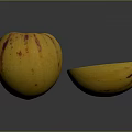 Fresh Yellow Fruit with Red Stripes Halved Showing Juicy Yellow Flesh and Small Seeds