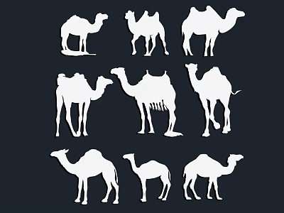White Camel Silhouette Wall Decor with Nine Figures Arranged in Rows on Dark Background 3d model