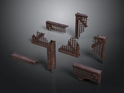Aged Rusted Metal Scenic Construction Components With Framework Scaffolding And Structural Parts 3d model