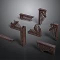 Aged Rusted Metal Scenic Construction Components With Framework Scaffolding And Structural Parts