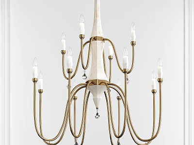 Elegant Brass Chandelier Featuring Multiple Arms And Candle Shaped Lights With White Central Accent 3d model