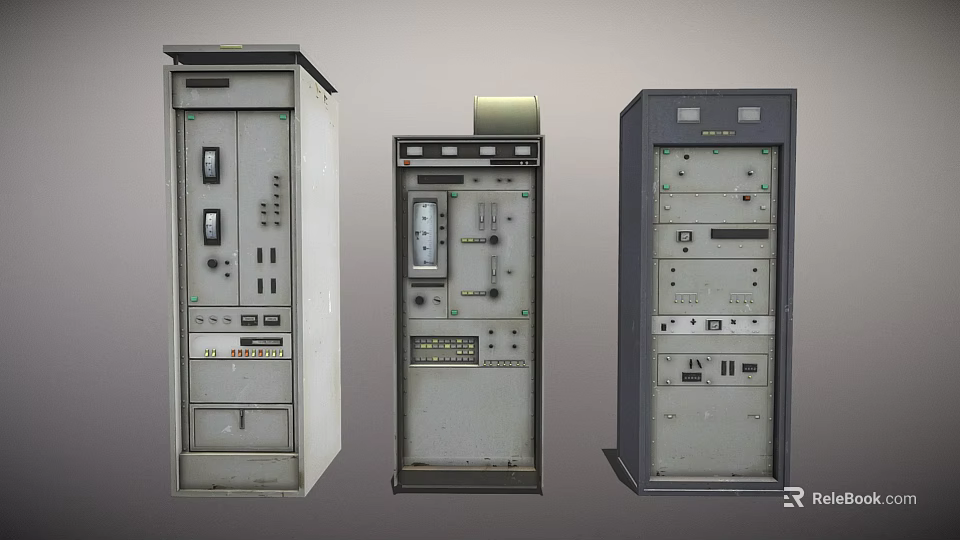 Industrial Metal Control Panels with Switches Meters and Electrical Components 3d model 