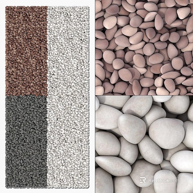 Stone and Wood Materials Featuring Granular Textures Smooth Pebbles and Natural Colors 3d model 