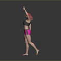 Woman With Red Hair Wearing Black Sports Bra And Pink Shorts Making Peace Sign