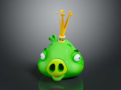 Green Pig Character With Yellow Crown And Big Eyes 3D Model Design 3d model
