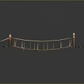 Wooden Bridge Structure Design With Plank Flooring Rope Railings And Red Pillars