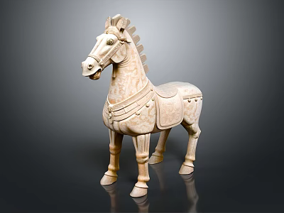 Artistic Horse Sculpture Carved With Detailed Decorative Patterns And Classical Design 3d model