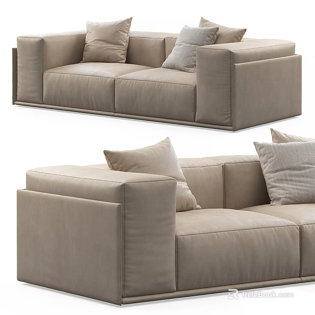 Modern Beige Fabric Two Seater Sofa With Comfortable Cushions And Soft Upholstery 3d model 