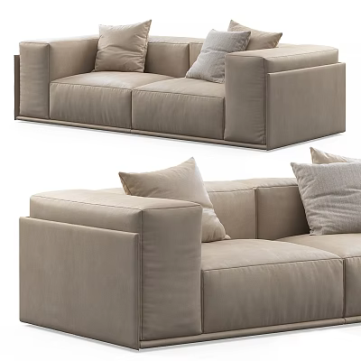 Modern Beige Fabric Two Seater Sofa With Comfortable Cushions And Soft Upholstery 3d model