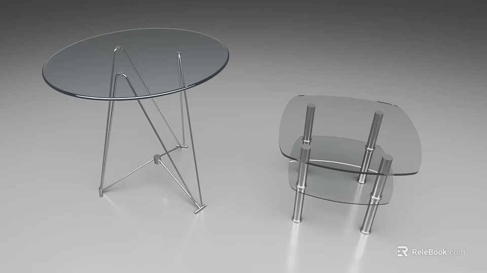 Modern Glass Coffee Tables with Round and Oval Tops and Metal Geometric Frames 3d model 