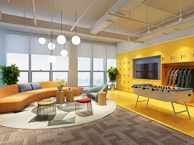 Modern Wardrobe With Hanging Clothes In Yellow Wall Leisure Office Lounge Space 3d model