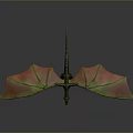3D Dragon with Green Body and Red Green Leaf Like Wings on Gray Background