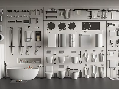 Modern Bathroom Suite With Bathtub Toilets Basins And Wall Mounted Fixtures 3d model