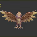3D Rendered Golden Mythical Bird Character With Spread Wings And Claws