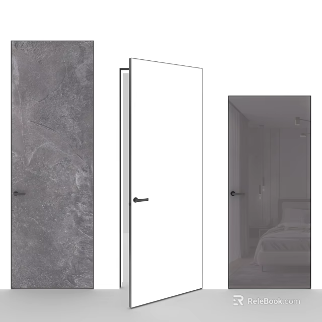 Modern Hinged Door Design With Textured Panel And Glass Insert For Bedroom Interior 3d model 