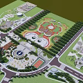 Park Landscape Design Featuring Green Spaces Circular Plazas And Tree Lined Paths 3d model