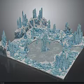 Frozen Ice Castle Scene With Blue Icy Spires And Snowy Landscape