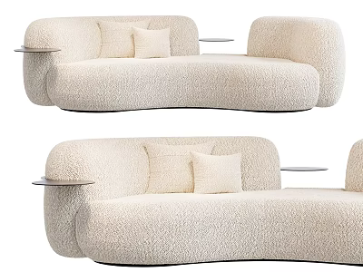Modern Plush Sectional Sofa with Curved Design Armrest Trays and Soft Cushions 3d model