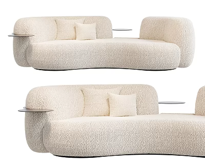 Modern Plush Sectional Sofa with Curved Design Armrest Trays and Soft Cushions 3d model
