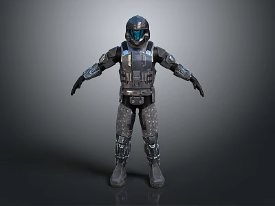 Futuristic Game Movie Character In Armored Tactical Suit With Helmet And Metallic Design 3d model
