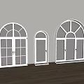 White Arched Window Designs With Glass Panels In Various Sizes On Wooden Floor