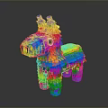 Colorful Donkey Shaped Piñata With Vibrant Paper Strips And Blue Ears