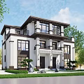 Detached Villa Modern Exterior With Symmetric Structure Large Windows And Porch Design