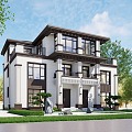 New Chinese Style Simple Style Double Style Self-built House 3d model