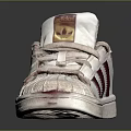 Stylish White Red Striped Sneakers With Classic Brand Logo On Tongue And White Laces