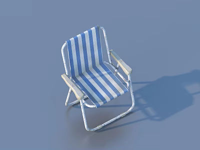Blue And White Striped Folding Single Chair With Metal Frame And White Armrests 3d model