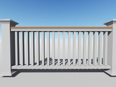 Sturdy White Balcony Railing With Wooden Top And Vertical Slats Design 3d model