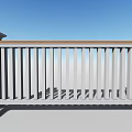 Sturdy White Balcony Railing With Wooden Top And Vertical Slats Design