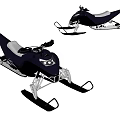 Dark Blue Snowmobile With White Seat And Metallic Skis Front Side View