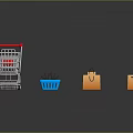 Multicolored Shopping Equipment With Carts Baskets And Paper Bags