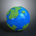 Blue Globe Featuring Green Continents And Hexagonal Surface Texture