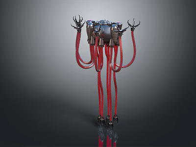 3D Sci fi Mechanical Creature With Red Tentacles And Octopus Like Structure 3d model