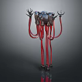 3D Sci fi Mechanical Creature With Red Tentacles And Octopus Like Structure
