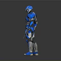 Futuristic Blue Mech Armor With Metallic Plates And Mechanical Arms